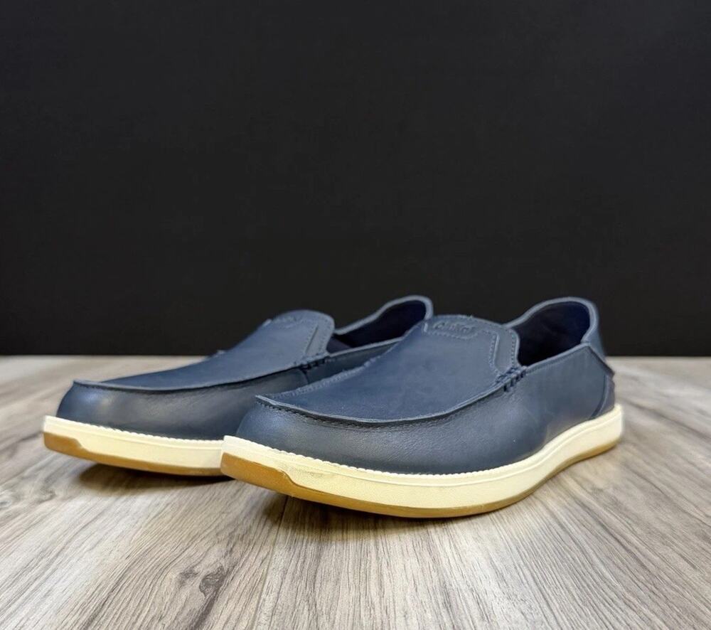 OluKai Moloa Leather Slip On Comfort Loafers Dark Navy Blue Mens Size 12 NEW